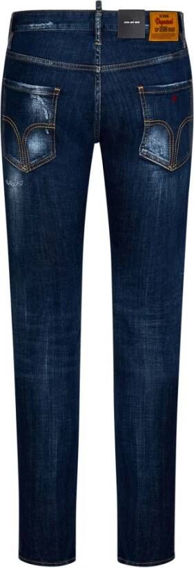 Dsquared2 Slim-Fit Blauwe Jeans met Rode Esdoornblad Borduursel Blauw Heren