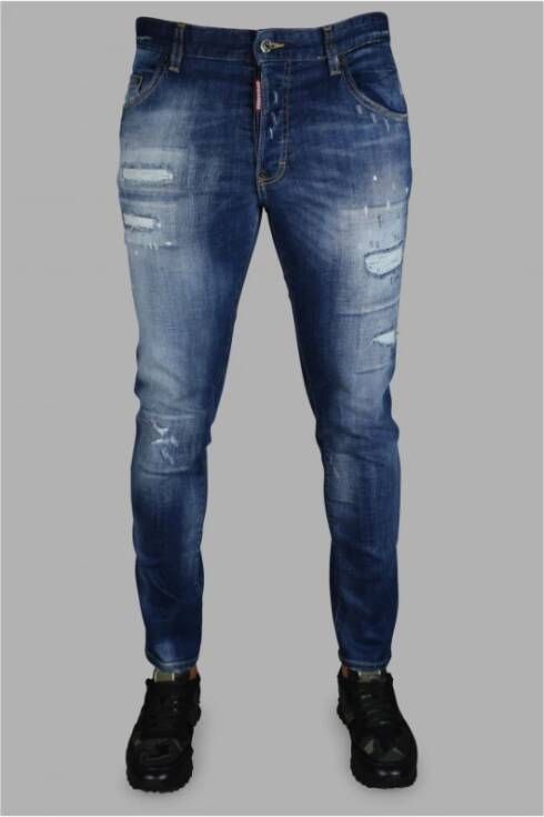 Dsquared2 Slim-Fit Vervaagde Blauwe Jeans met Verfspatten Blauw Heren