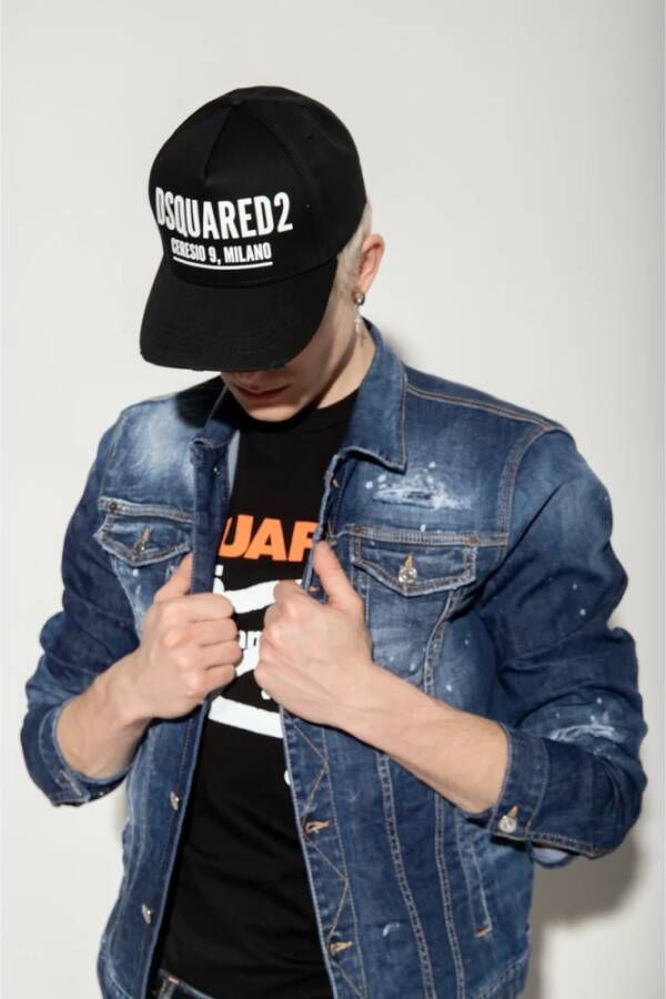 Dsquared2 Zwarte Katoenen Baseballpet met Logo Print Zwart Heren