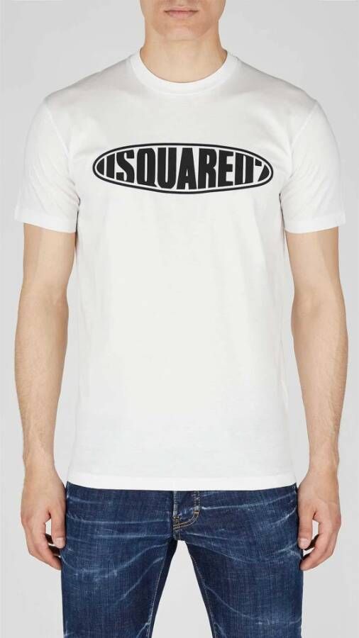 Dsquared2 Logo Print Katoenen T-Shirt L Wit Heren