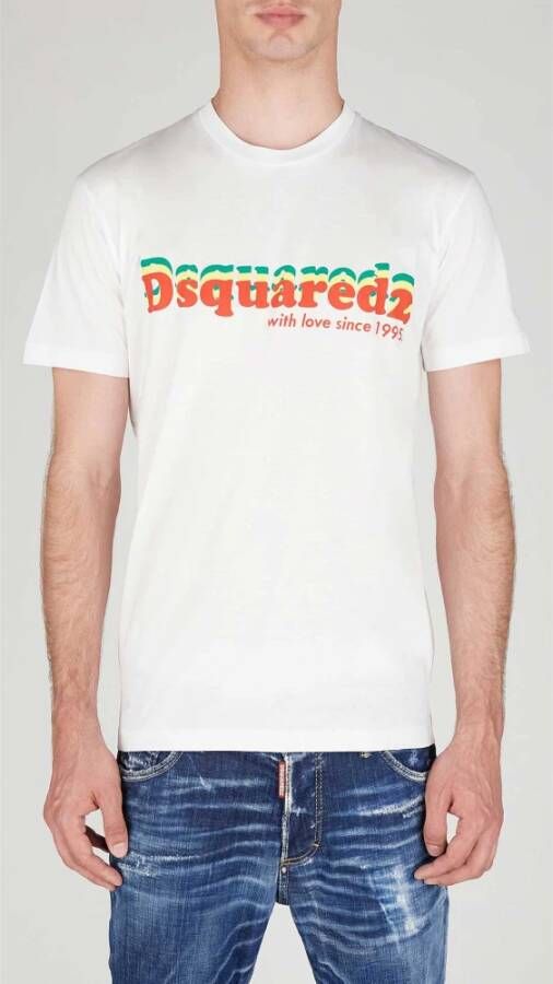 Dsquared2 Logo Print T-Shirt L Wit Heren