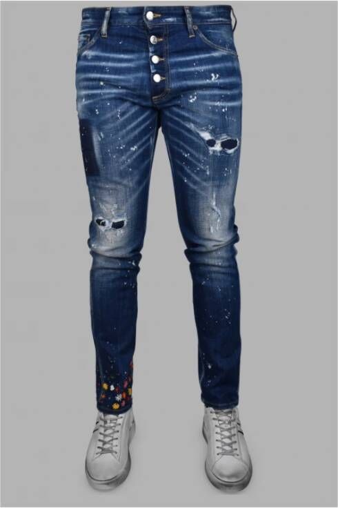 Dsquared2 Luxe Blauwe Jeans met Bloemenborduursel Blauw Heren