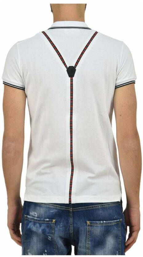 Dsquared2 Uniek ontwerp heren polo shirt met tartan knopen en retro leren inzetstuk Wit Heren