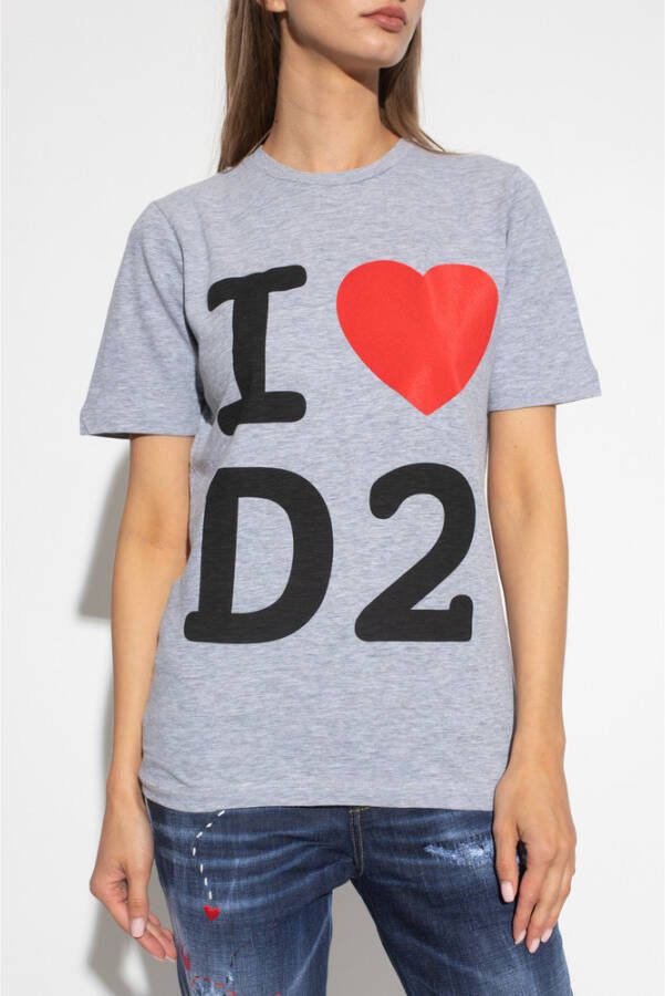 Dsquared2 Bedrukt T-shirt Grijze Shirt met Hart Motief Grijs Dames