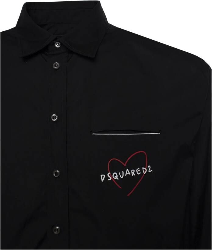Dsquared2 Stijlvolle Zwarte Logo Print Overhemd Zwart Heren