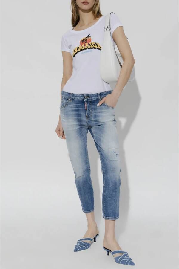 Dsquared2 Distressed Tapered Cropped Jeans Blauw Dames
