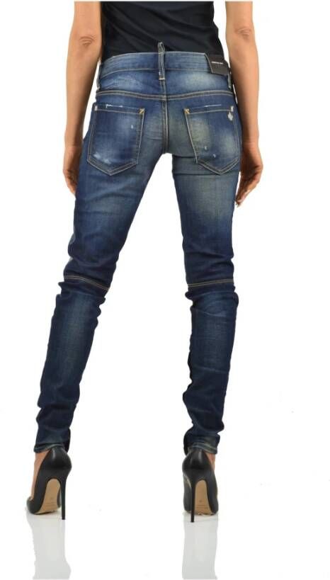 Dsquared2 Super Slim Blauwe Katoenen Knoop Jeans Blauw Dames