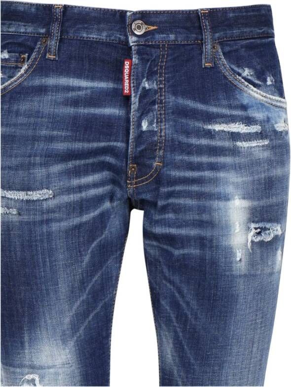 Dsquared2 Slim Fit Navy Blue Ripped Jeans Blauw Heren