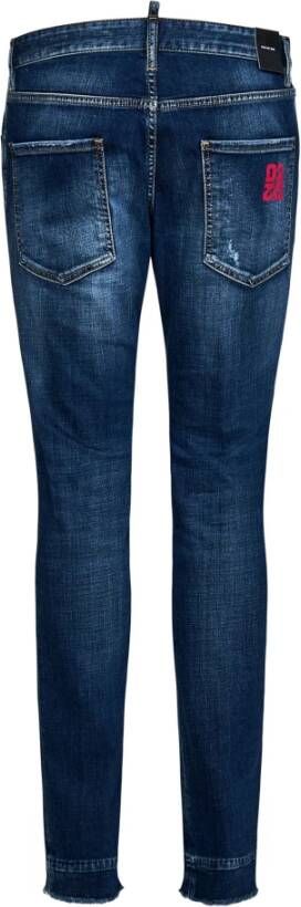 Dsquared2 Donkerblauwe Skinny Jeans met Raffelige Zoom Blauw Heren