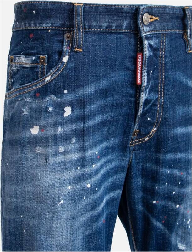Dsquared2 Slim-Fit Distressed Paint Splatter Jeans Blauw Heren