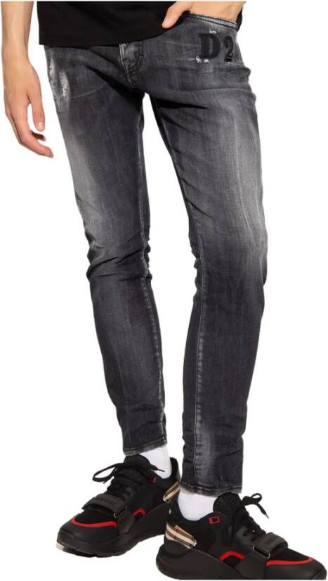Dsquared2 Zwarte Slim-fit Jeans met Trendy Vernielde Details Zwart Heren