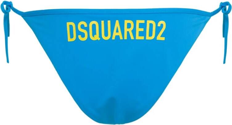 Dsquared2 Logo-Print Bikinibroekje met Driehoek Blue Dames