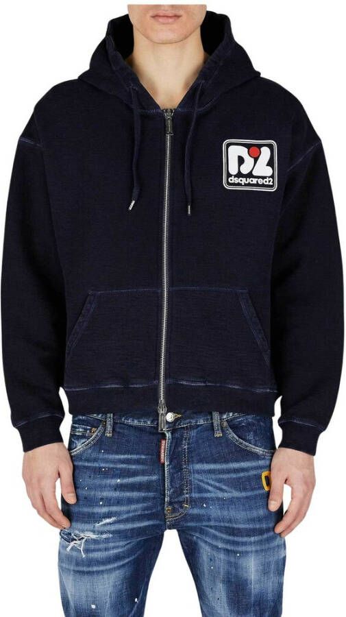 Dsquared2 Heren Zip-Up Trainingsweatshirt met Vervaagd Logo Blauw Heren