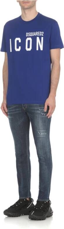 Dsquared2 Blauw Katoenen T-shirt met Contrasterend Logo Blauw Heren