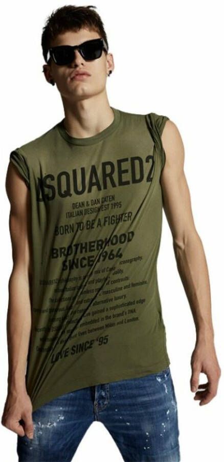 Dsquared2 Groene Dsquared T-shirt met Vernietiging Groen Heren