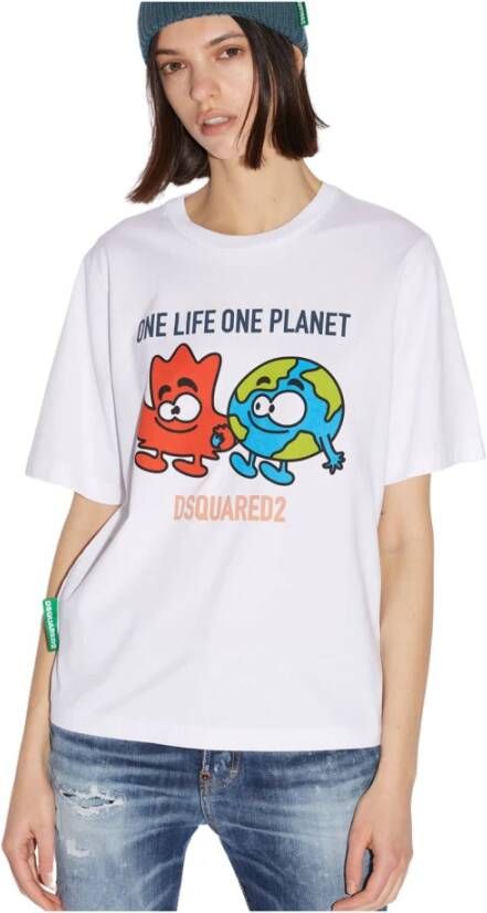 Dsquared2 Ruimvallend biologisch katoenen grafisch T-shirt Wit Dames