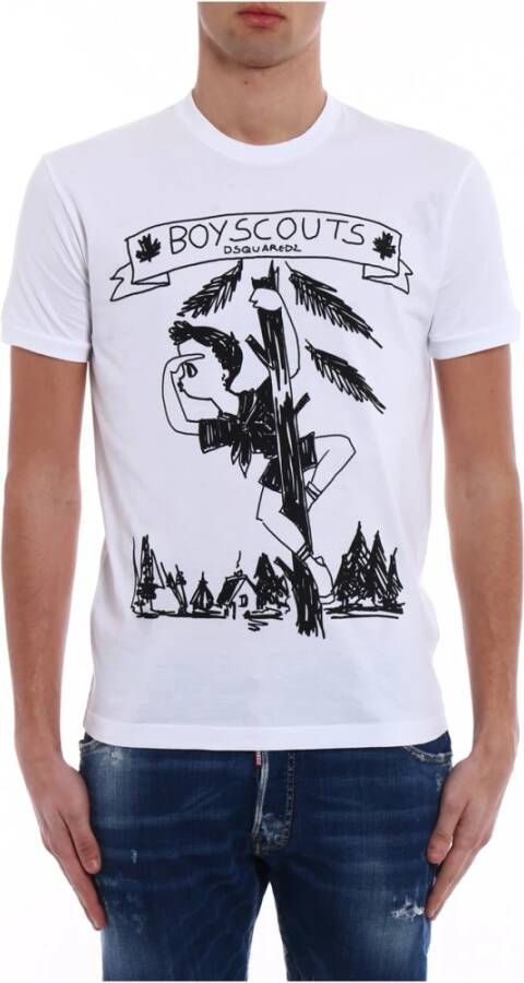Dsquared2 Boyscouts Katoenen Print T-Shirt Wit Heren
