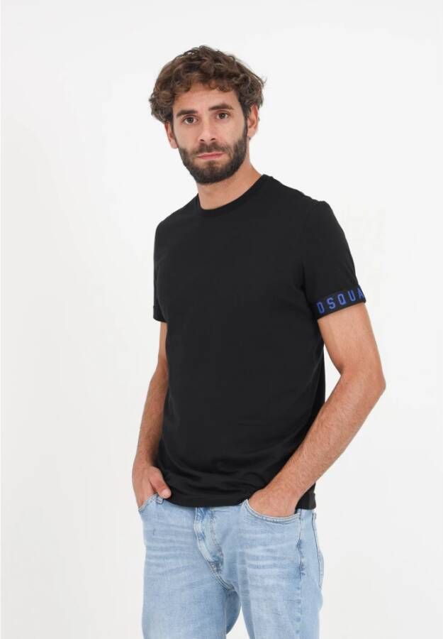 Dsquared2 Heren T-shirt van katoen en elastaan zwart met kenmerkende zoom Zwart Heren