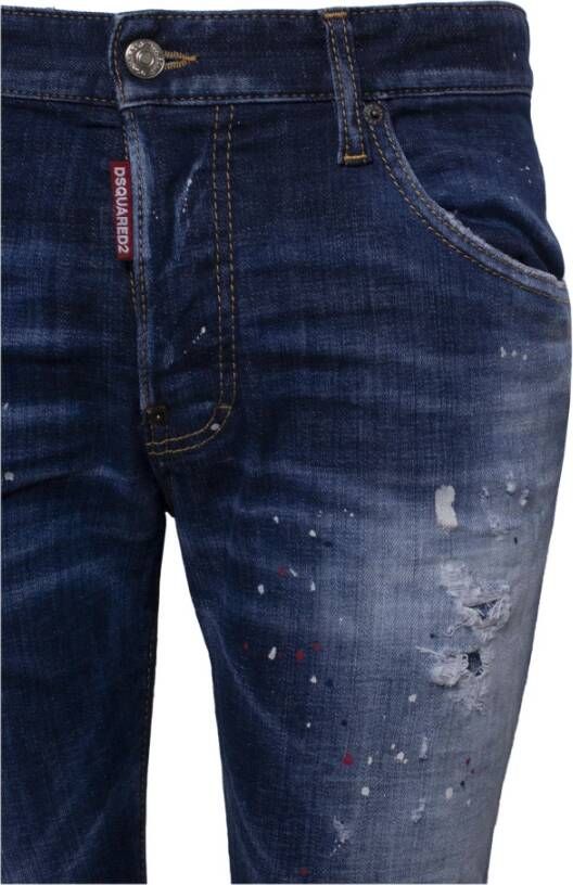 Dsquared2 Distressed Paint-Splatter Skinny Jeans Blauw Heren