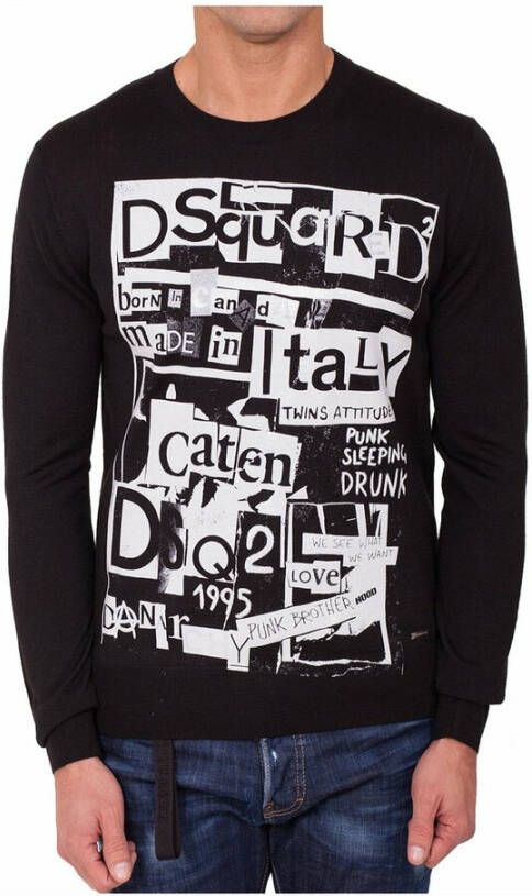 Dsquared2 Zwarte Gebreide Sweatshirt met Bedrukt Logo en Metalen Details Zwart Heren