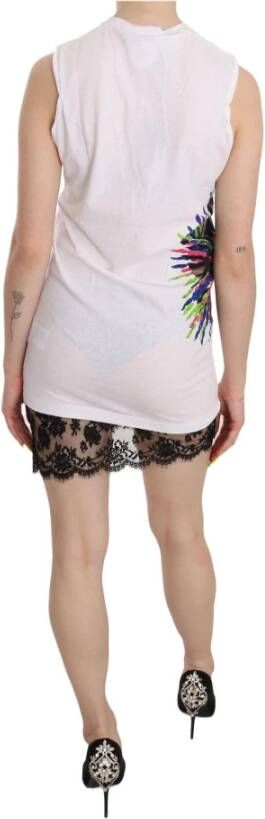 Dsquared2 White Printed Crew Neck Sleeveless Bodycon Mini Dress Wit Dames