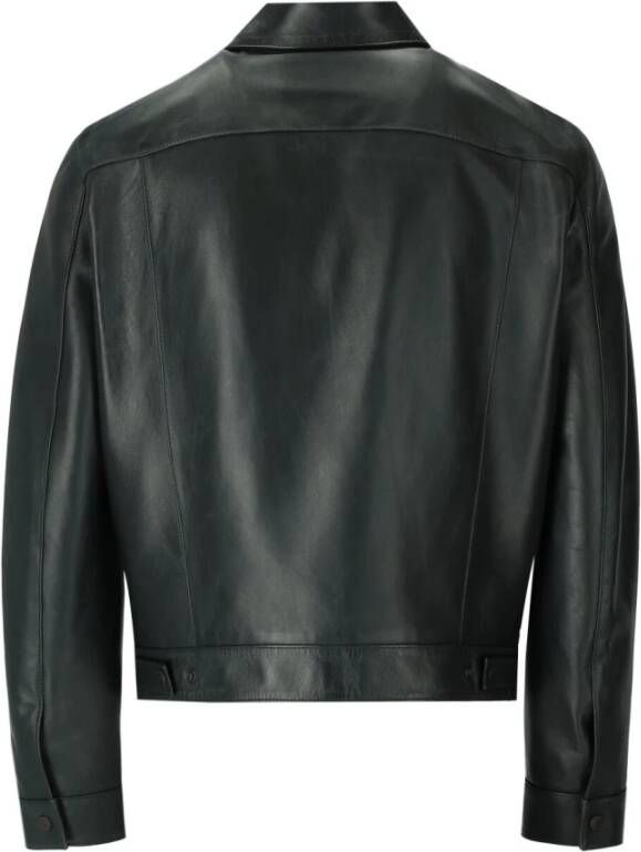 Dsquared2 Groene leren jas met klepzakken Groen Heren