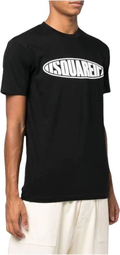 Dsquared2 Zwarte katoenen T-shirt met logo belettering Zwart Heren