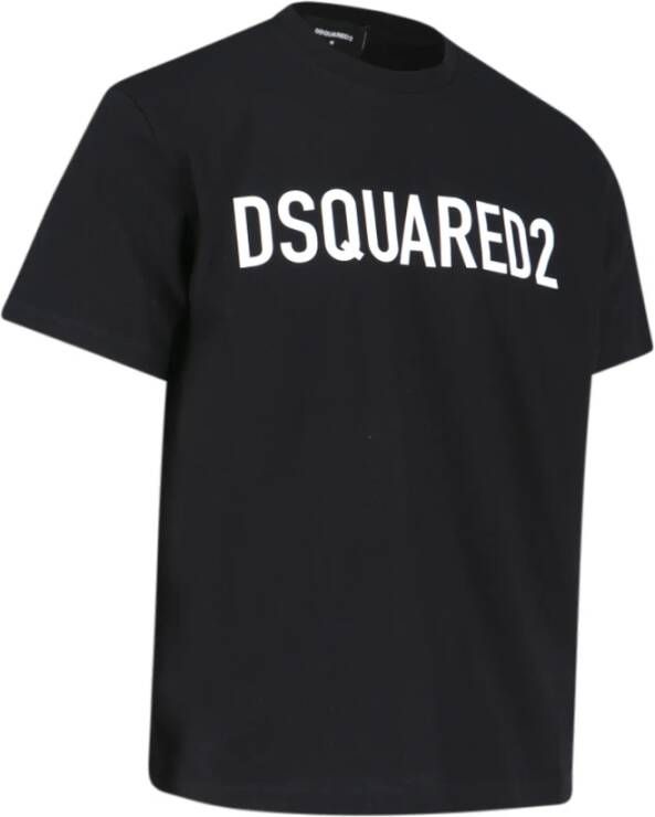 Dsquared2 Zwarte katoenen T-shirt met wit logo Zwart Heren