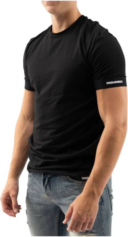 Dsquared2 Zwarte T-shirts en Polos met Ronde Hals en Logo Detail Zwart Heren