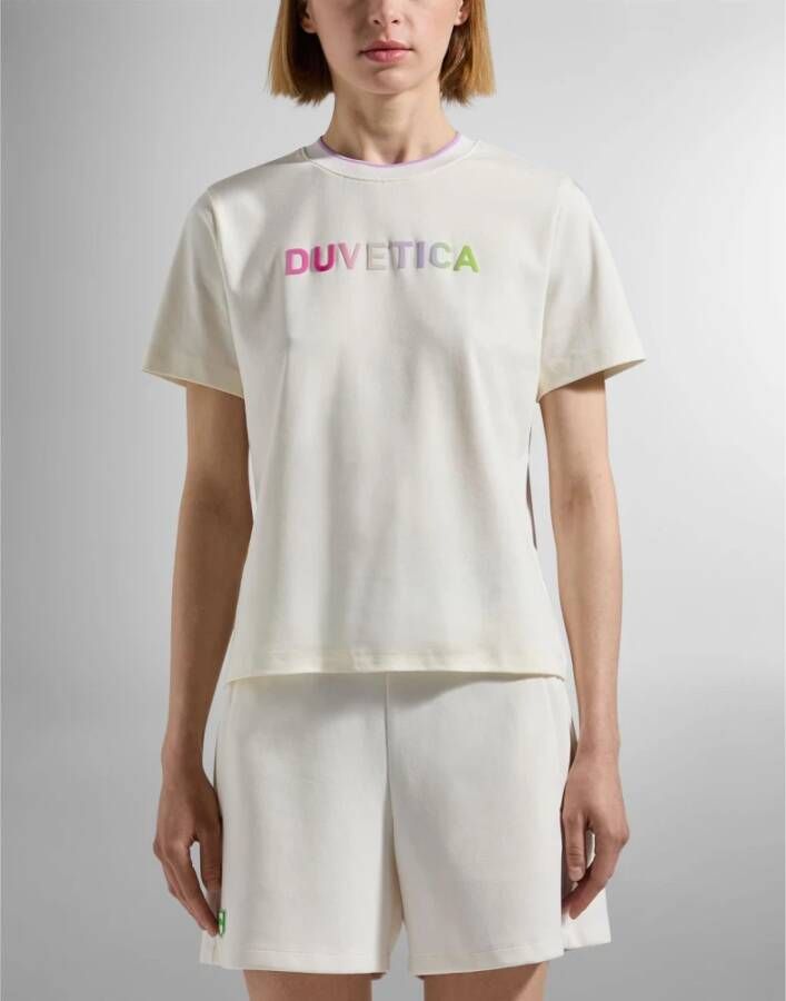 duvetica Kleurrijk Logo T-Shirt voor Vrouwen Beige Dames