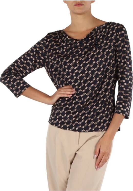 Elena Mirò Gedrukte Blouse met Gedrapeerde Kraag Black Dames