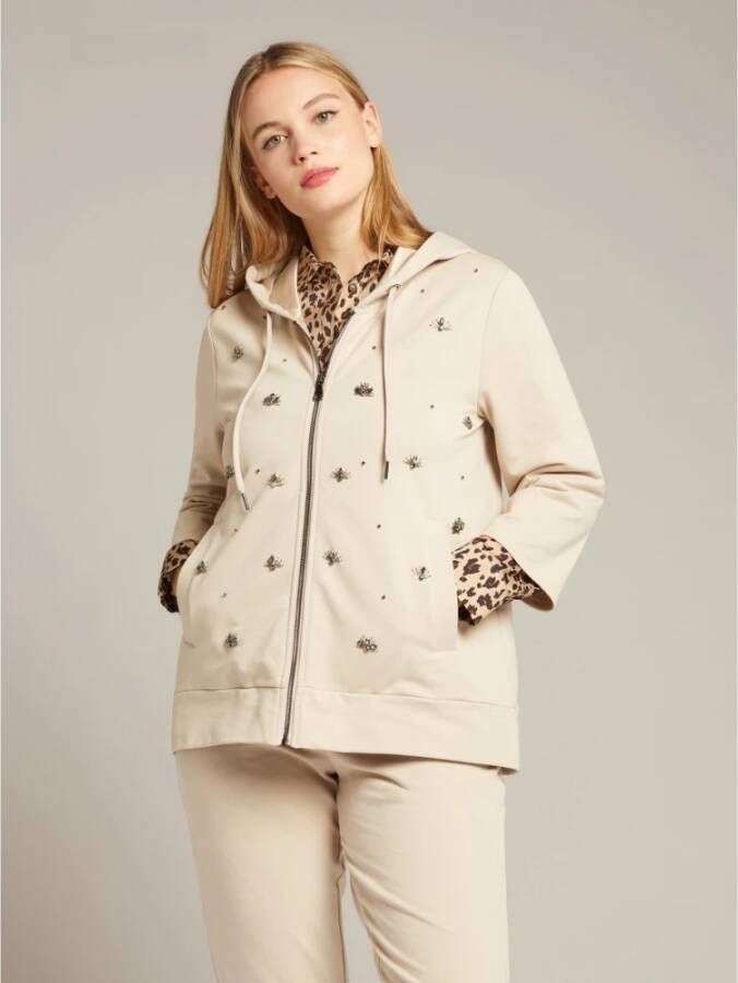 Elena Mirò Handgeborduurde Hoodie met Ritssluiting Beige Dames