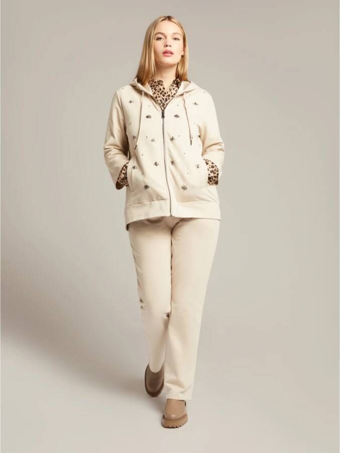 Elena Mirò Handgeborduurde Hoodie met Ritssluiting Beige Dames