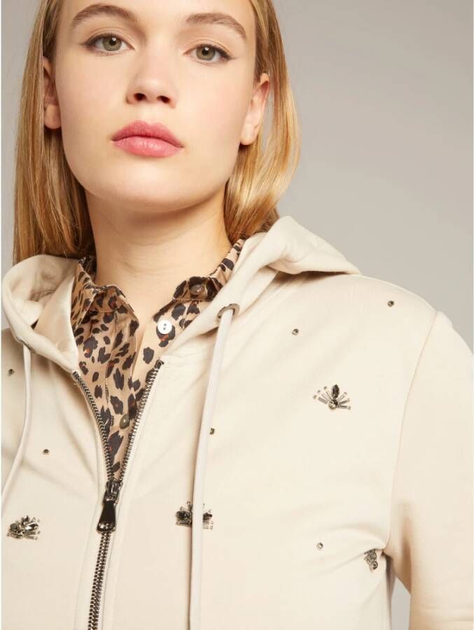 Elena Mirò Handgeborduurde Hoodie met Ritssluiting Beige Dames