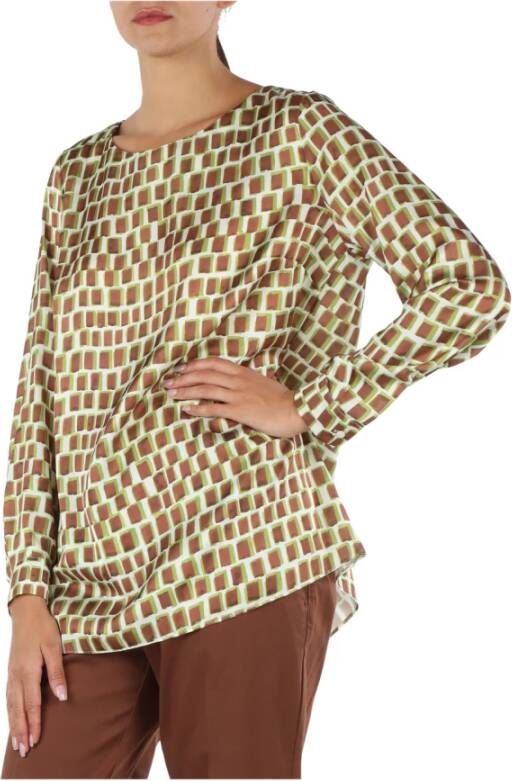 Elena Mirò Satijnen blouse met decoratief motief overal Beige Dames