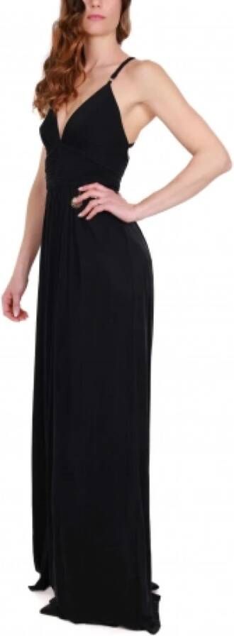 Elisabetta Franchi Lange Jersey Jurk met Dunne Bandjes Zwart Dames
