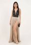Elisabetta Franchi Lange jurk met geborduurd ruitjeslijfje en lurex jersey rok Beige Dames - Thumbnail 5