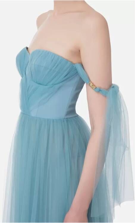 Elisabetta Franchi "Gerimpelde Tule Jurk" Blauw Dames