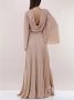 Elisabetta Franchi Lange Jersey Lurex Jurk met Plissé Mouwen en Diepe Ruguitsnijding Beige Dames - Thumbnail 2