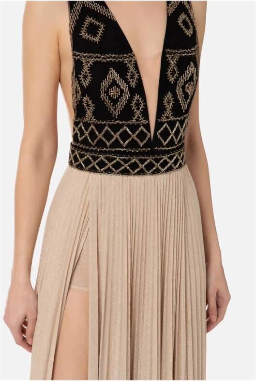 Elisabetta Franchi Lange jurk met diepe halslijn en geborduurde beaded cups Zwart Dames