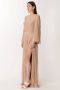 Elisabetta Franchi Lange Jersey Lurex Jurk met Plissé Mouwen en Diepe Ruguitsnijding Beige Dames - Thumbnail 6