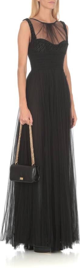 Elisabetta Franchi Zwarte Tule Jurk met Diamant Borduursels Zwart Dames