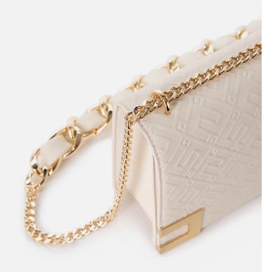Elisabetta Franchi Middelgrote tas met verstelbare schouderband in nappa-effect synthetisch materiaal met logo overal Beige Dames