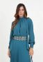 Elisabetta Franchi Georgette Gedrapeerde Blouse met Hoge Hals en Strik Sjaal Blauw Dames - Thumbnail 2