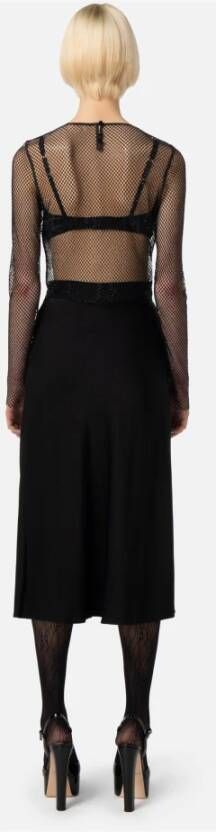 Elisabetta Franchi Soepelvallende Satijnen Midi Rok Black Dames