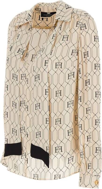 Elisabetta Franchi Boter en Zwart Viscose Overhemd met Sjaal Beige Dames