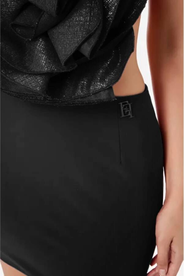 Elisabetta Franchi Zwarte Band Top Mini Jurk met Maxi Roos Black Dames