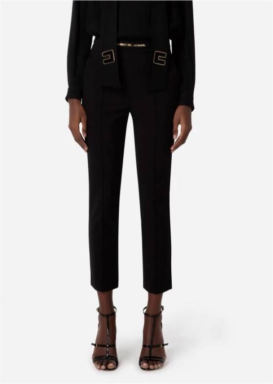 Elisabetta Franchi Zwarte broek met hoge taille en gouden ketting Zwart Dames