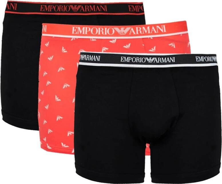 Emporio Armani 3-Pack Boxershorts met Elastische Tailleband en Logo Zwart Heren