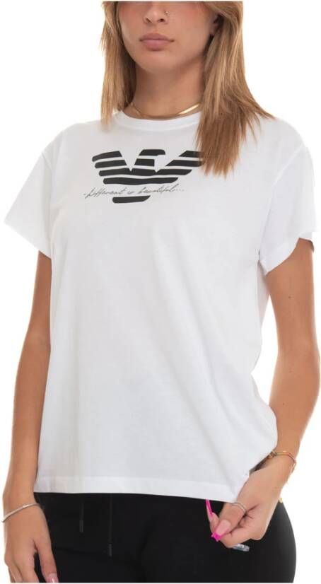 Emporio Armani Bedrukt Logo Boxy T-Shirt White Dames